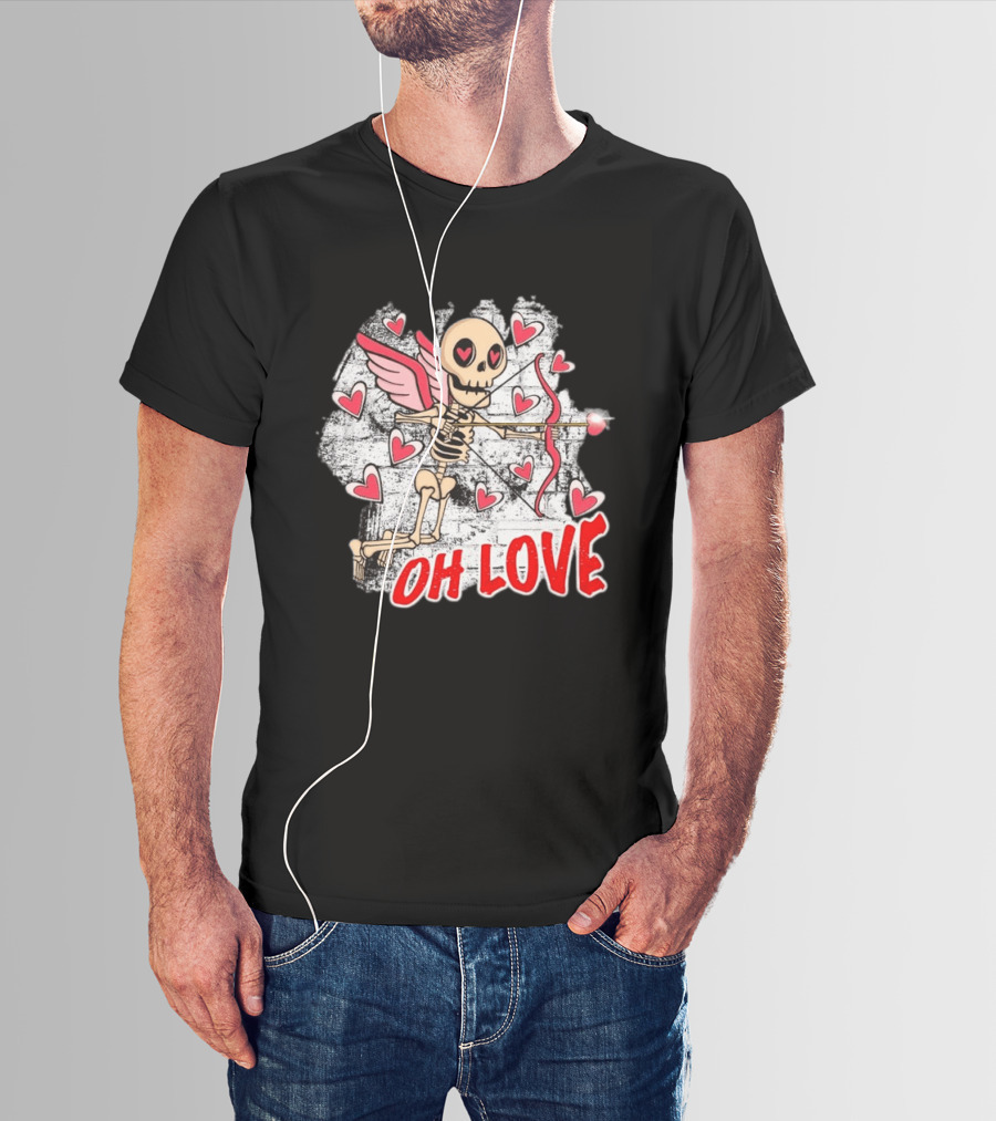 Skeleton Cupid Oh Love Hearts Valentine T-Shirt