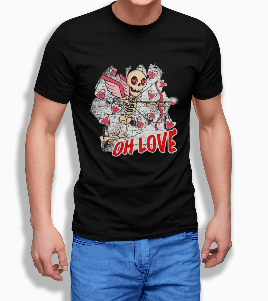 Skeleton Cupid Oh Love Hearts Valentine T-Shirt