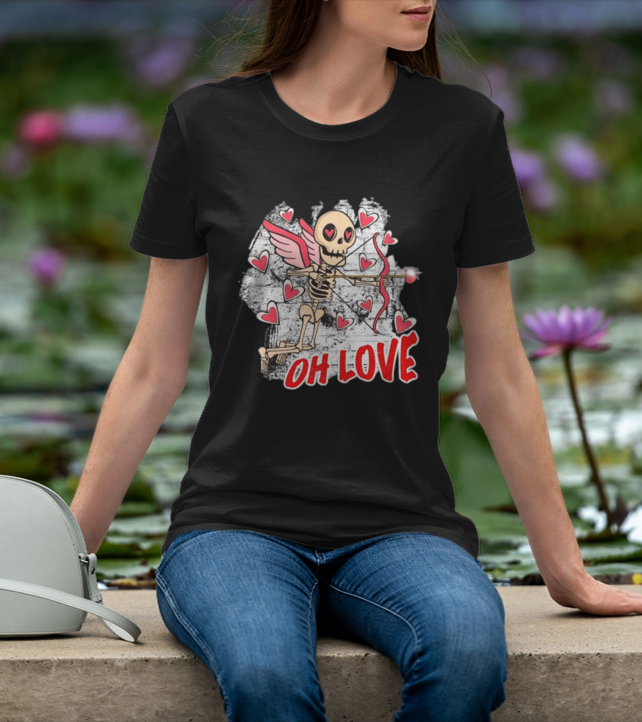 Skeleton Cupid Oh Love Hearts Valentine T-Shirt
