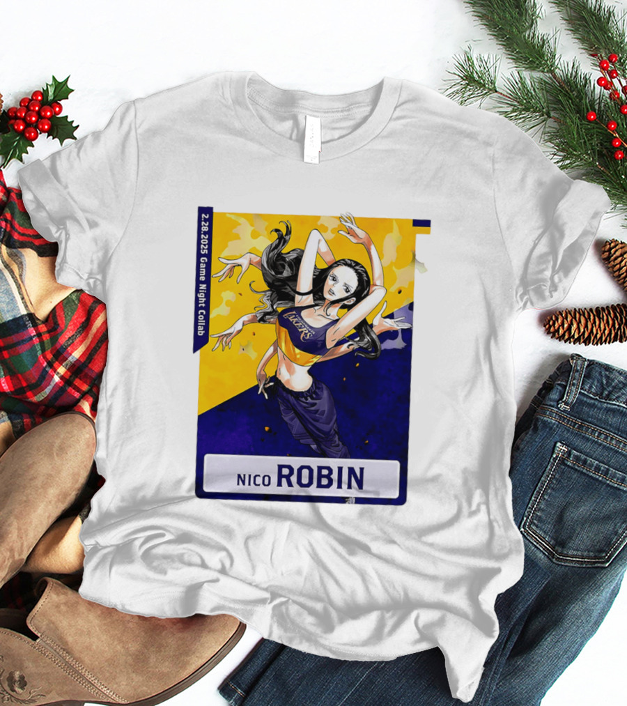 2025 Game Night Collab One Piece X Los Angeles Lakers Nico Robin T-Shirt