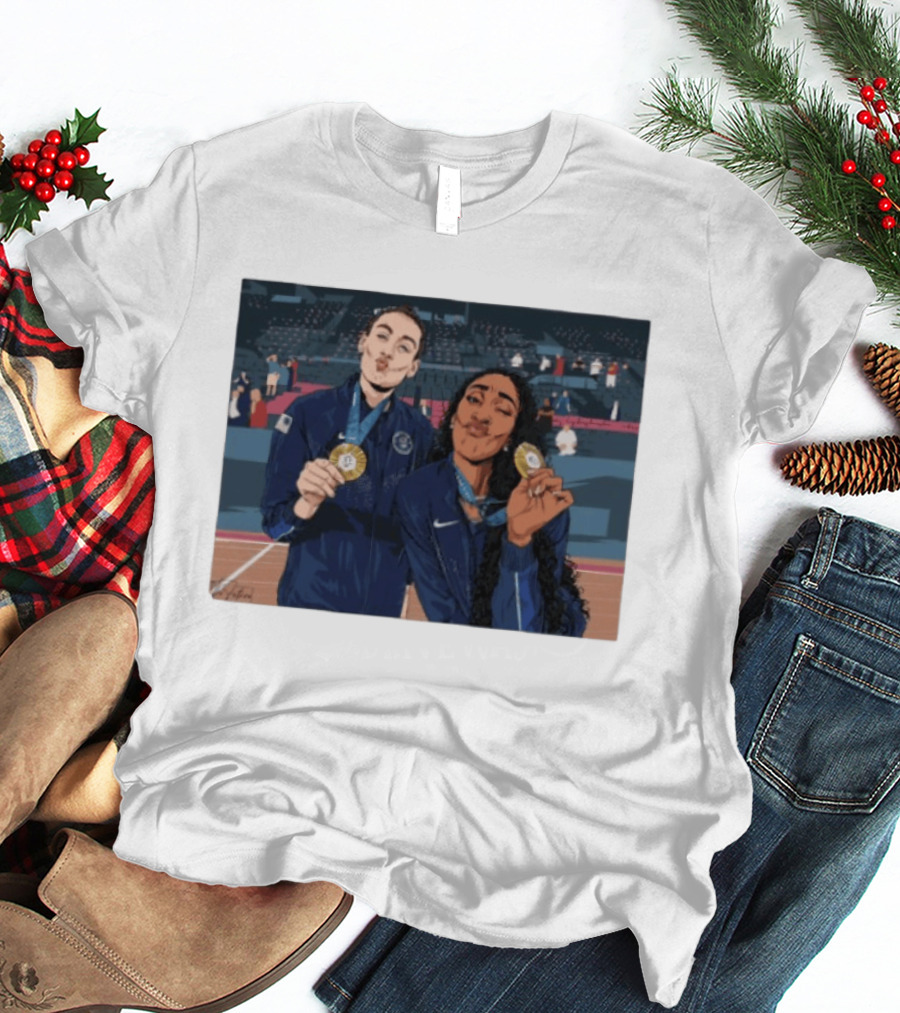 A'Ja Wilson Breanna Stewart Gold Medal Celebration WNBA T-Shirt