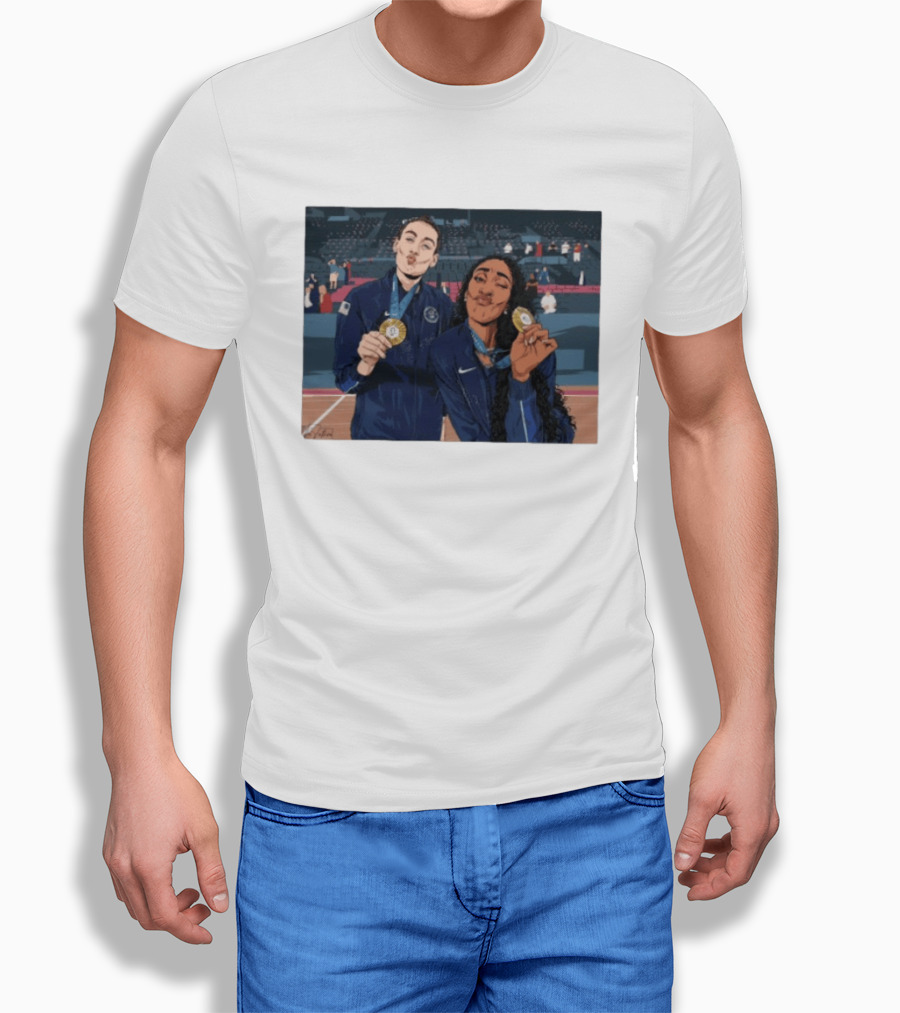 A'Ja Wilson Breanna Stewart Gold Medal Celebration WNBA T-Shirt