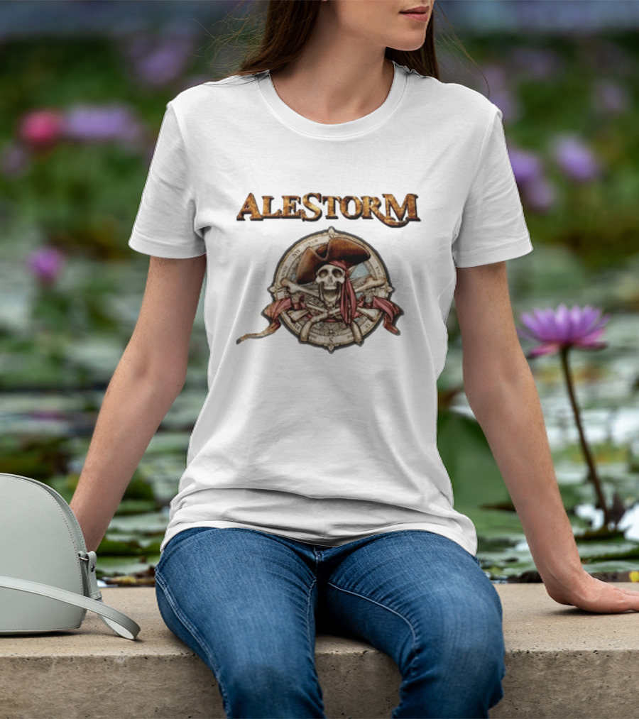 ALESTORM Pirate Skeleton Nautical Compass Skulls Crossbones T-Shirt