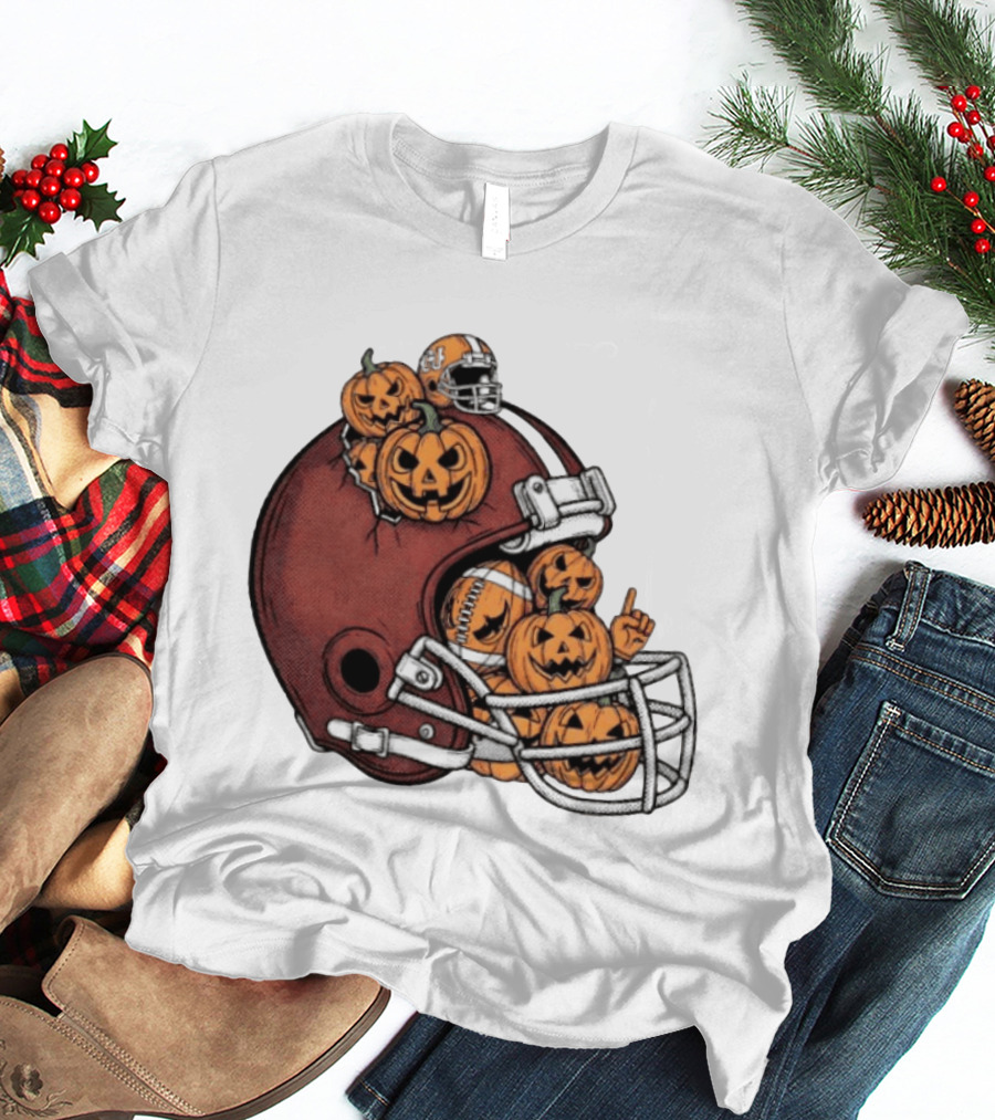 Cleveland Browns Halloween Pumpkin Football Helmet T-Shirt