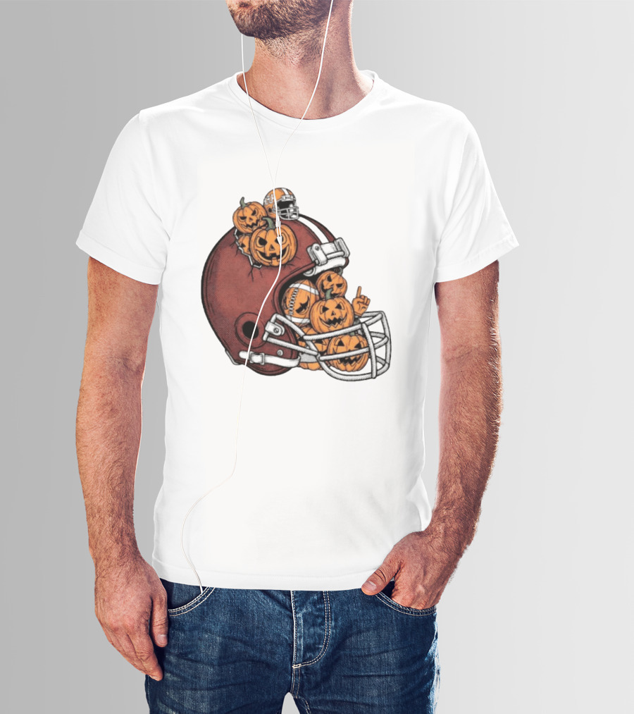 Cleveland Browns Halloween Pumpkin Football Helmet T-Shirt