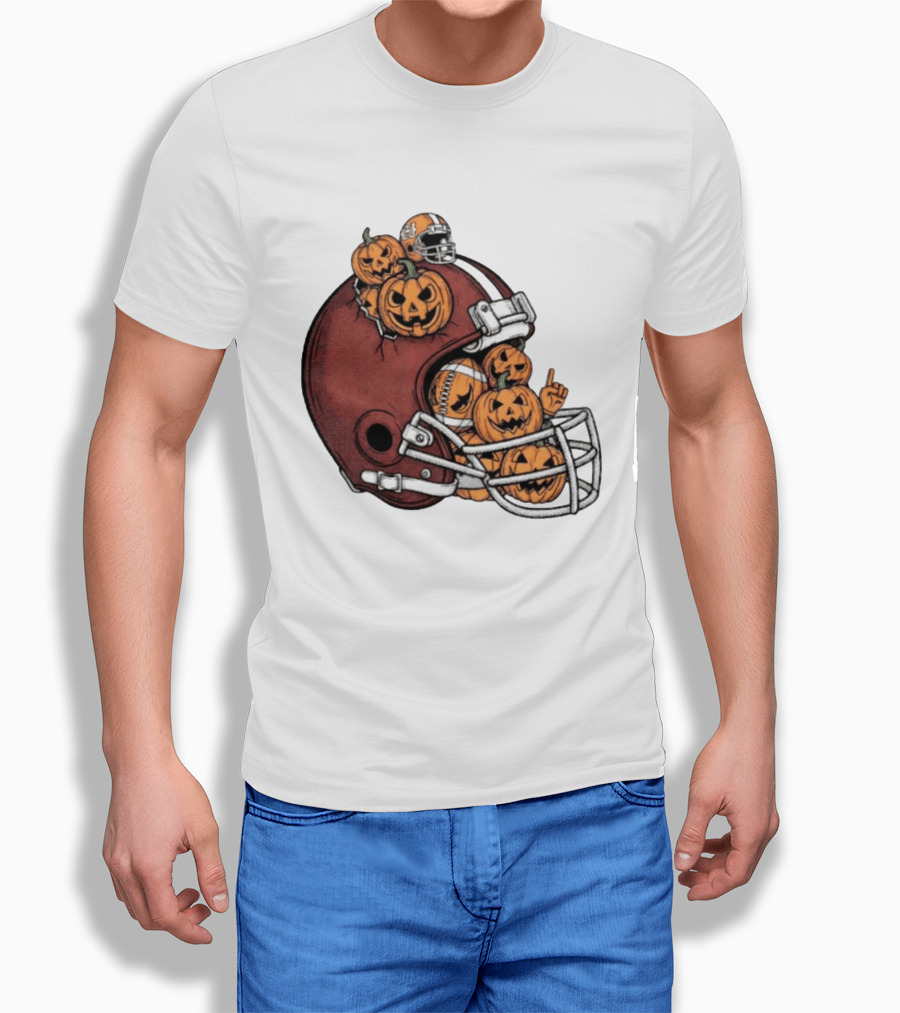 Cleveland Browns Halloween Pumpkin Football Helmet T-Shirt