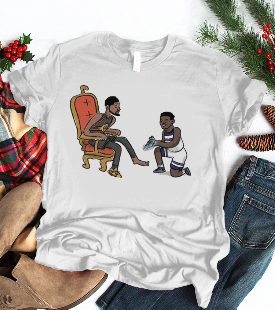 Anthony Edwards Kevin Durant Cartoon Shoe Fitting Basketball Scene T-Shirt