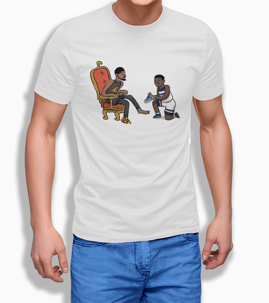 Anthony Edwards Kevin Durant Cartoon Shoe Fitting Basketball Scene T-Shirt
