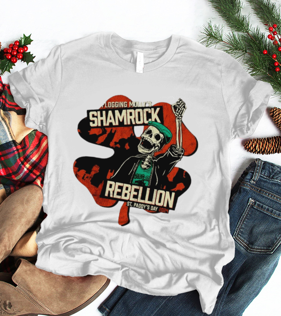 Flogging Molly Shamrock Rebellion St. Paddy's Day 2024 Skeleton T-Shirt