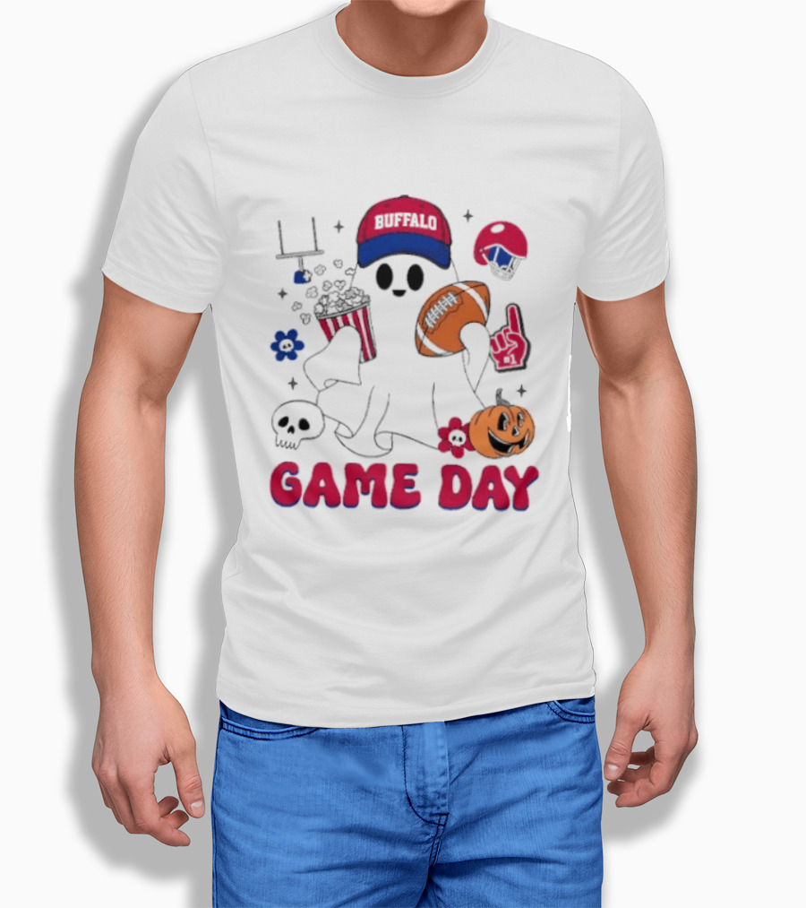 Buffalo Game Day Ghost Halloween Football Fun T-Shirt
