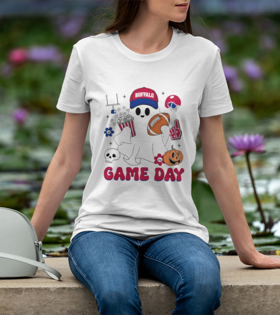 Buffalo Game Day Ghost Halloween Football Fun T-Shirt