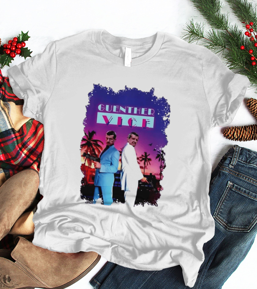 Guenther Vice 80s Retro Miami Style Palm Trees Sunset T-Shirt