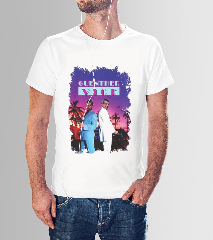 Guenther Vice 80s Retro Miami Style Palm Trees Sunset T-Shirt