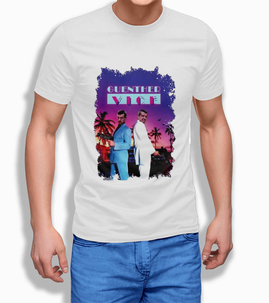 Guenther Vice 80s Retro Miami Style Palm Trees Sunset T-Shirt