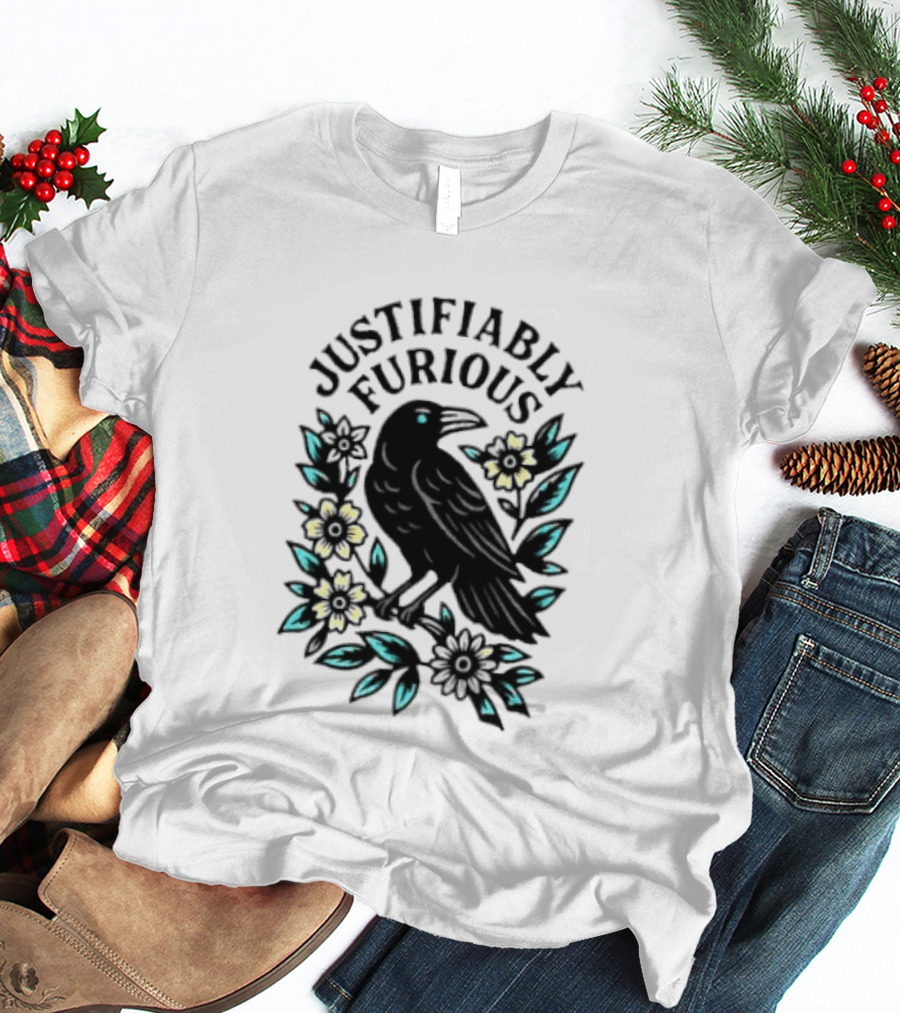 Justifiably Furious Bird With Floral Accents T-Shirt