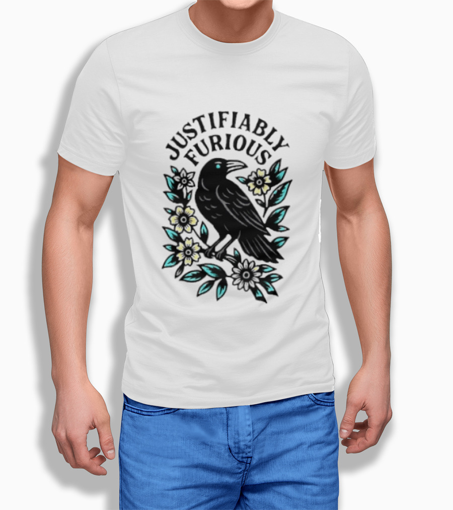 Justifiably Furious Bird With Floral Accents T-Shirt