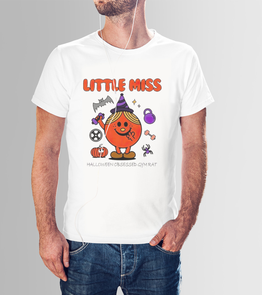 Little Miss Halloween Obsessed Gym Rat Witch With Pumpkins And Weights T-Shirt
