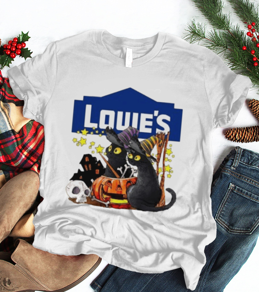 Louie's Witch Cats Halloween Pumpkins Skulls Stars T-Shirt