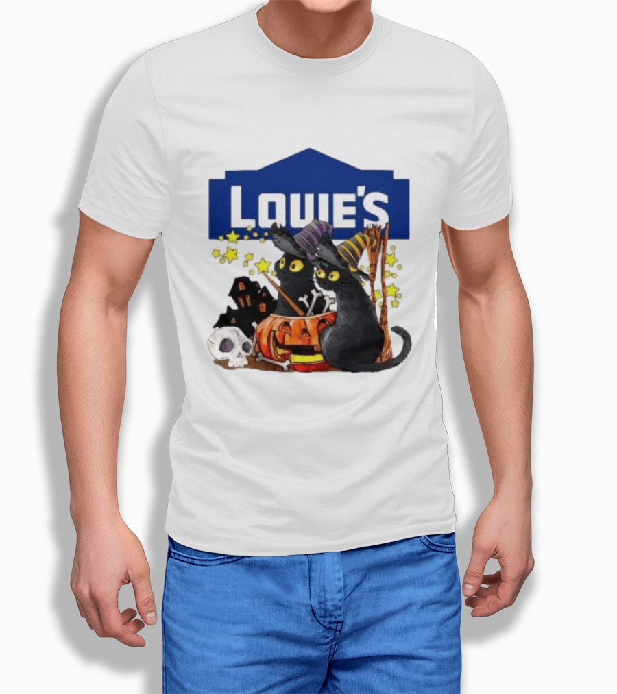 Louie's Witch Cats Halloween Pumpkins Skulls Stars T-Shirt