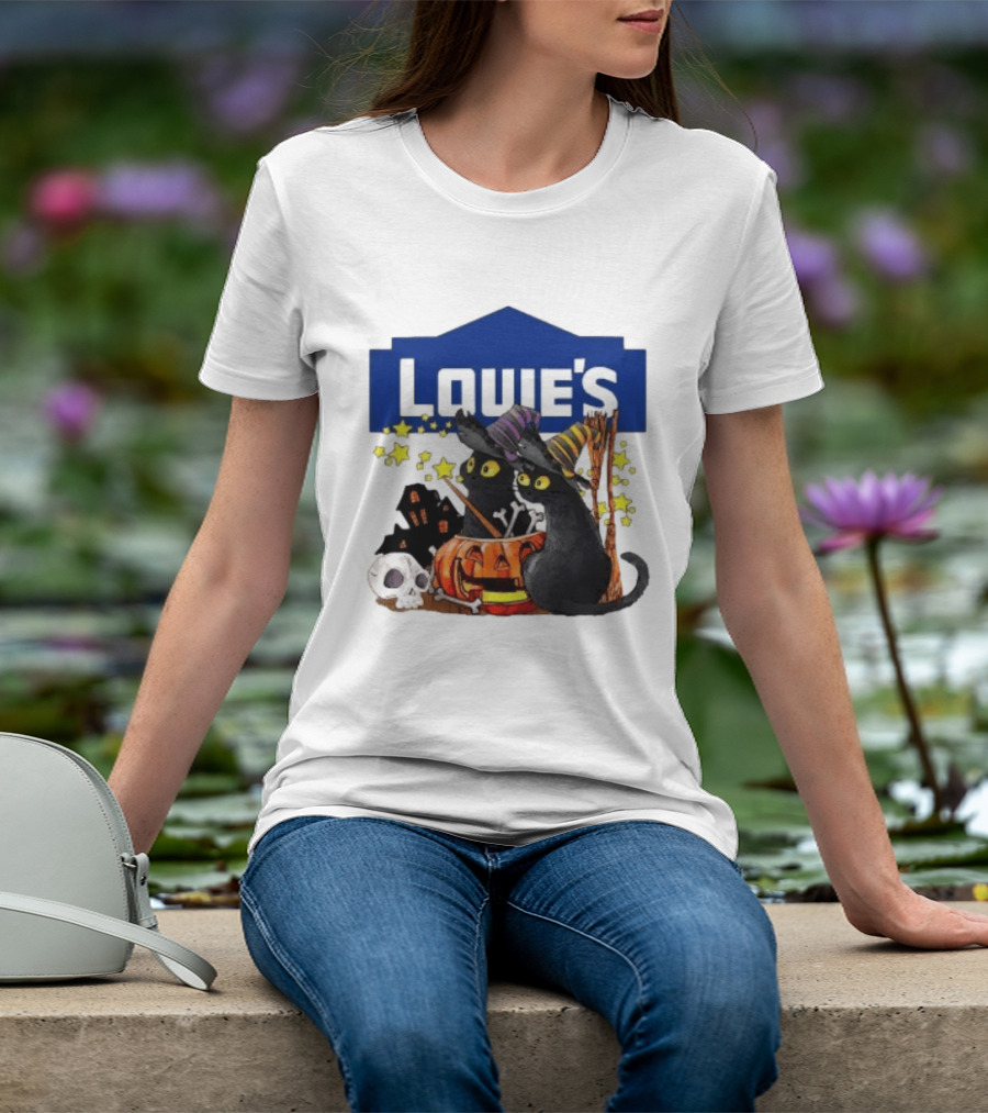 Louie's Witch Cats Halloween Pumpkins Skulls Stars T-Shirt