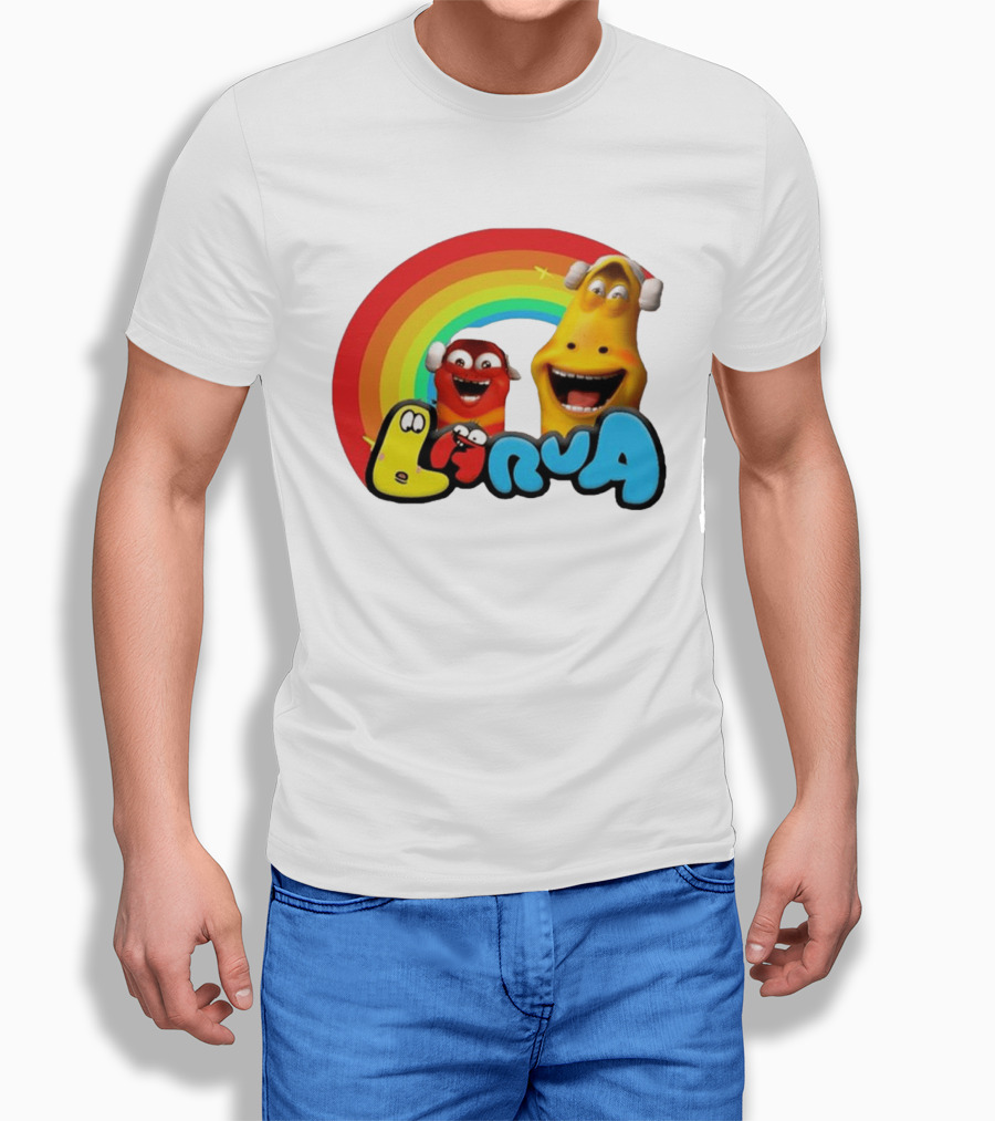 Larva Cartoon Characters With Rainbow T-Shirt