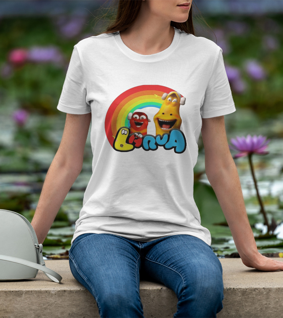 Larva Cartoon Characters With Rainbow T-Shirt