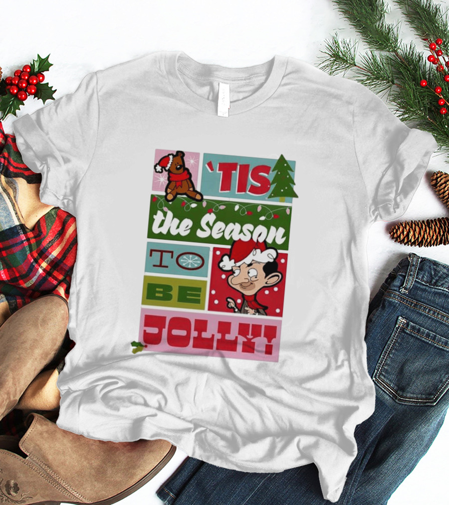 Mr Bean Tis The Season To Be Jolly Christmas Cartoon Santa Hat Fun T-Shirt