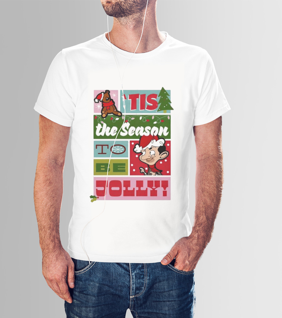 Mr Bean Tis The Season To Be Jolly Christmas Cartoon Santa Hat Fun T-Shirt