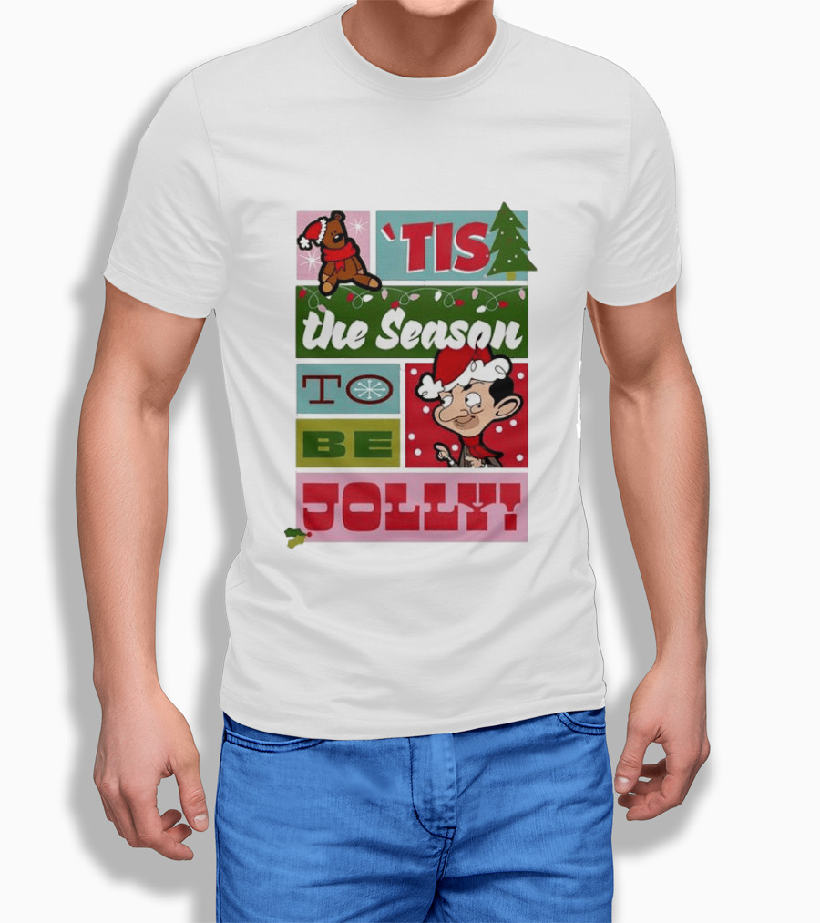 Mr Bean Tis The Season To Be Jolly Christmas Cartoon Santa Hat Fun T-Shirt