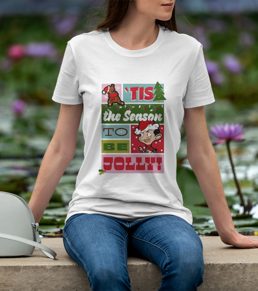 Mr Bean Tis The Season To Be Jolly Christmas Cartoon Santa Hat Fun T-Shirt