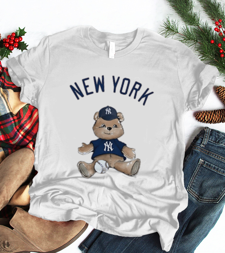 New York Yankees Teddy Bear With Baseball Cap And Baseball Youth T-Shirt