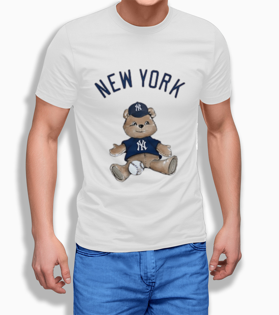 New York Yankees Teddy Bear With Baseball Cap And Baseball Youth T-Shirt