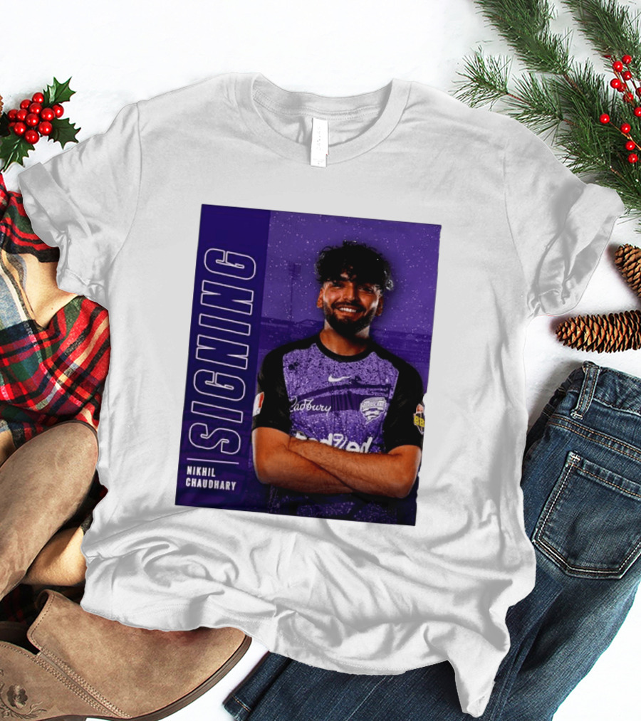 Nikhil Chaudhary Signing Hobart Hurricanes Cadbury BBL T-Shirt