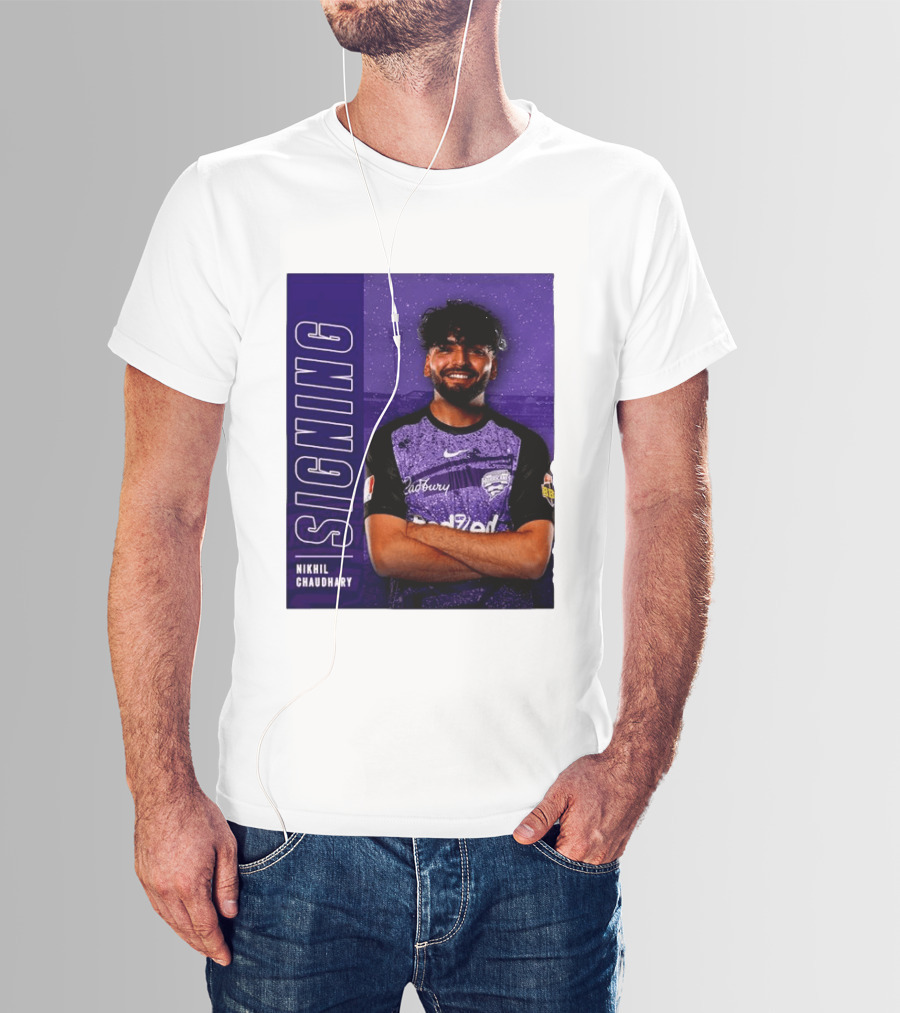 Nikhil Chaudhary Signing Hobart Hurricanes Cadbury BBL T-Shirt