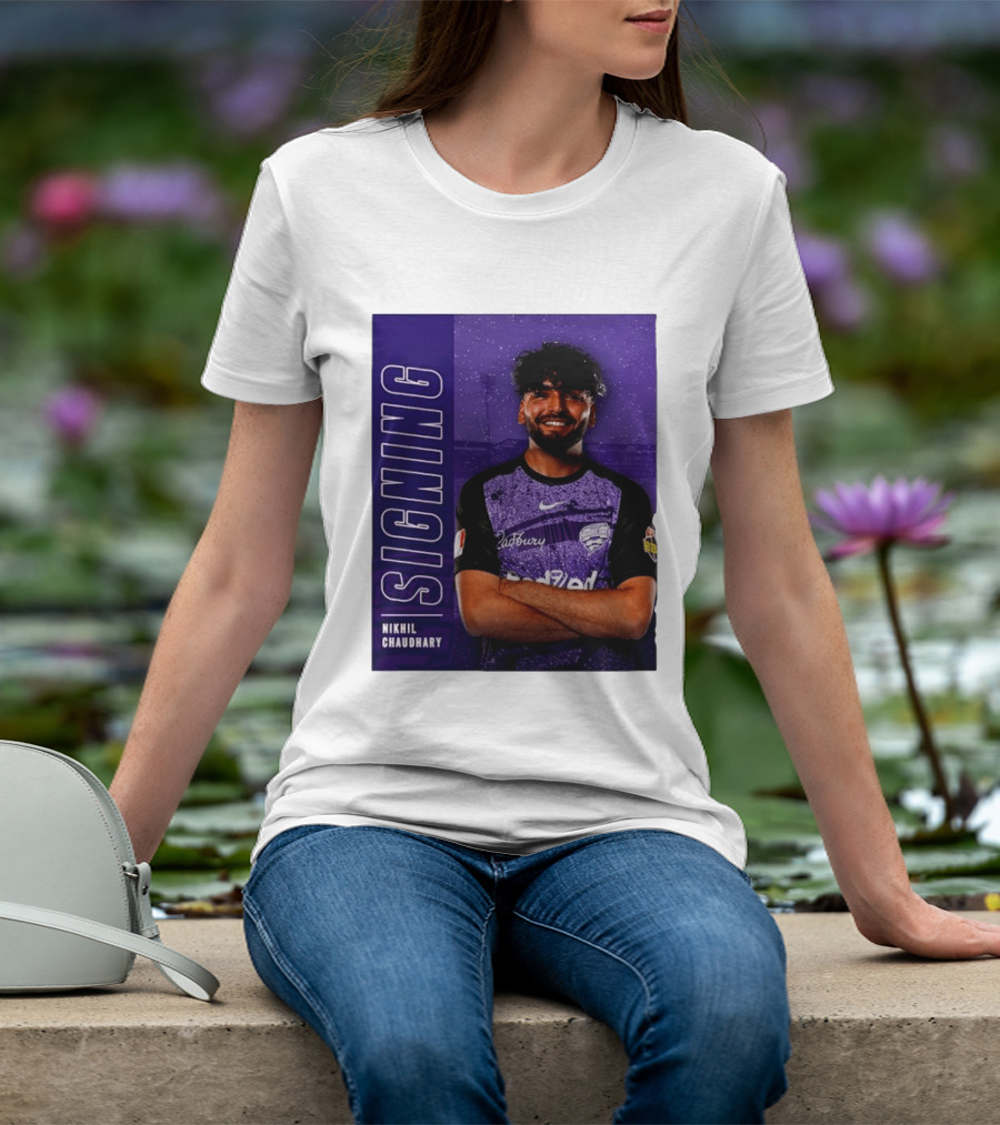 Nikhil Chaudhary Signing Hobart Hurricanes Cadbury BBL T-Shirt
