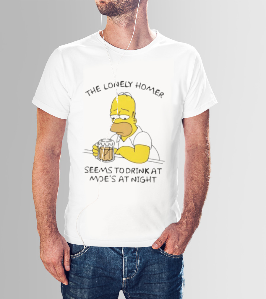 The Lonely Homer Drinking At Moe's Tavern Mood Nighttime Scene T-Shirt