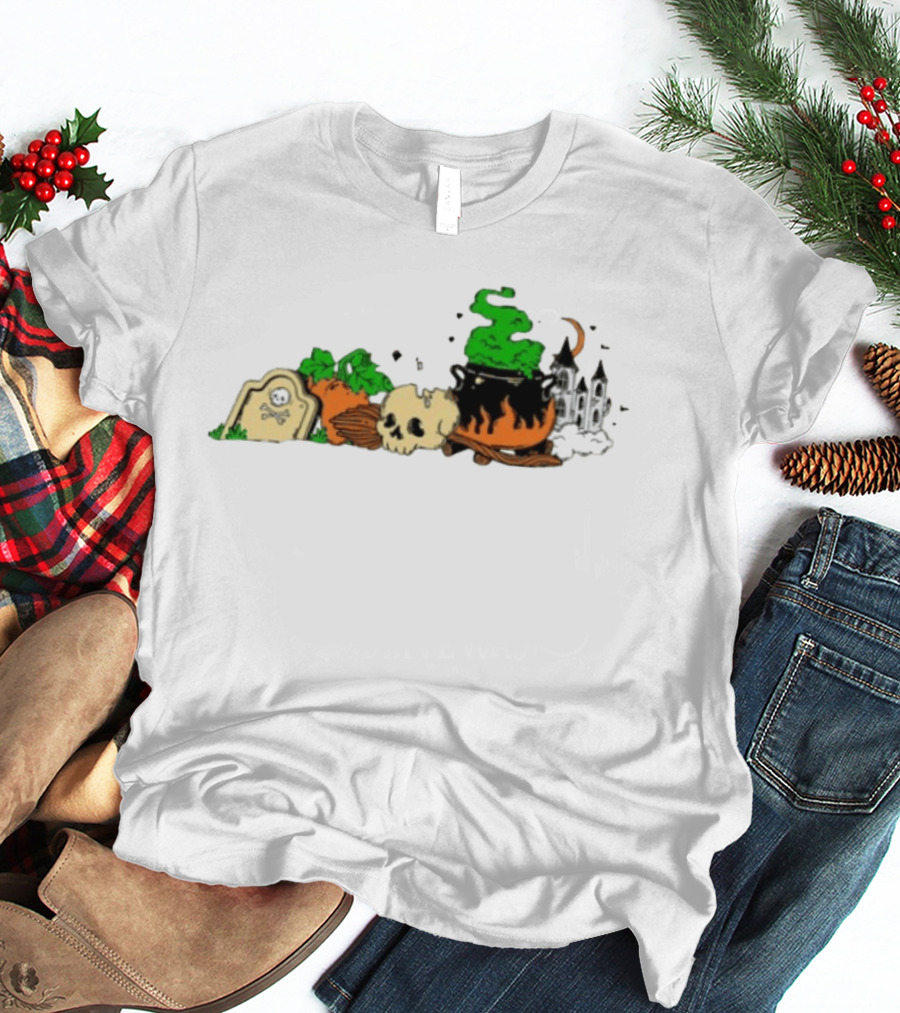 Spooky Kentucky Halloween With Pumpkins And Skull Scene T-Shirt