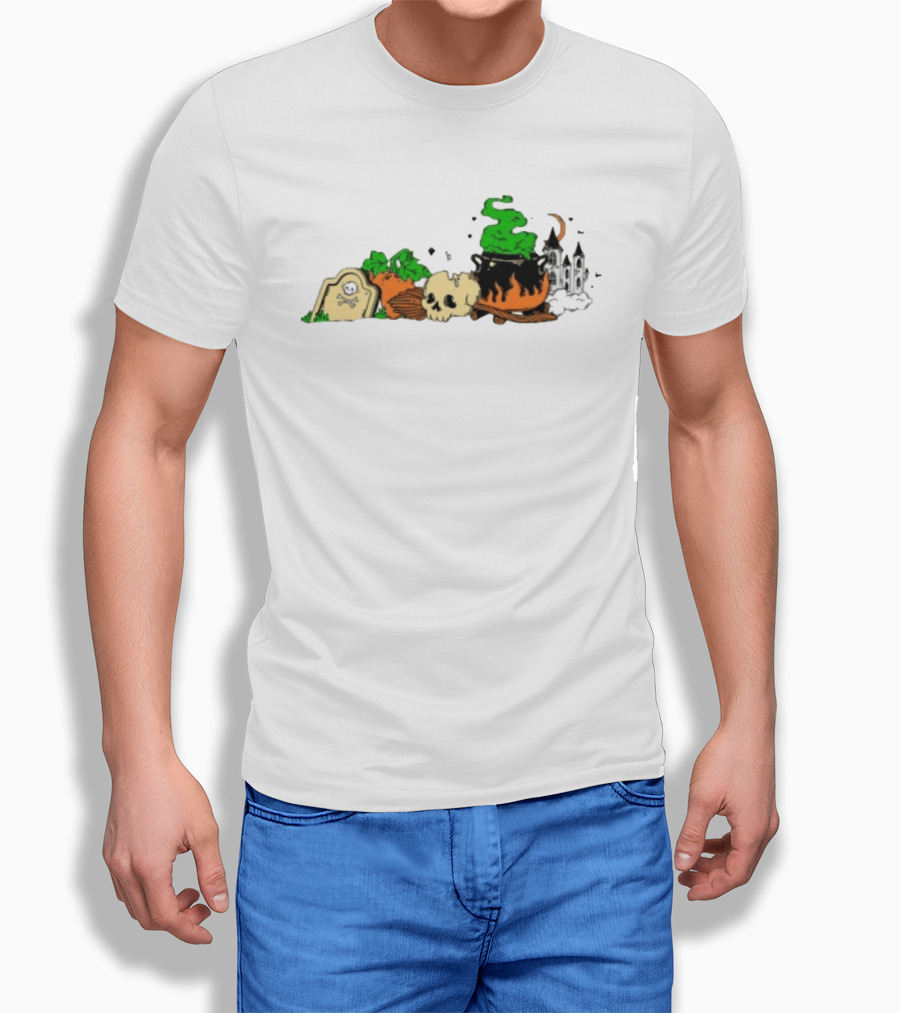 Spooky Kentucky Halloween With Pumpkins And Skull Scene T-Shirt