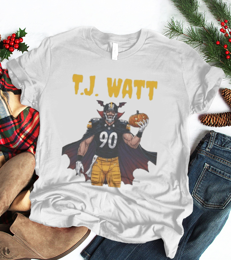 T.J. Watt Pittsburgh Steelers Halloween Dracula 90 Football Pumpkin T-Shirt
