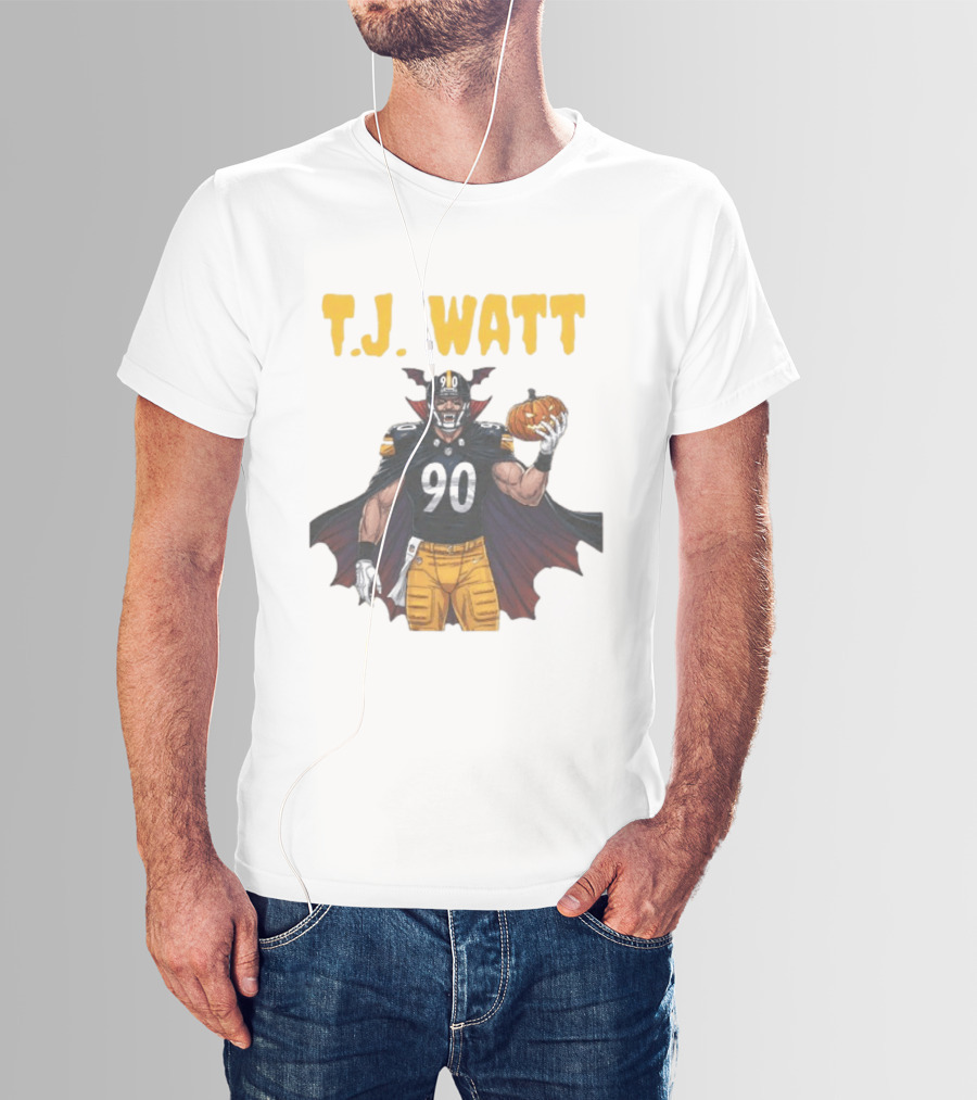 T.J. Watt Pittsburgh Steelers Halloween Dracula 90 Football Pumpkin T-Shirt