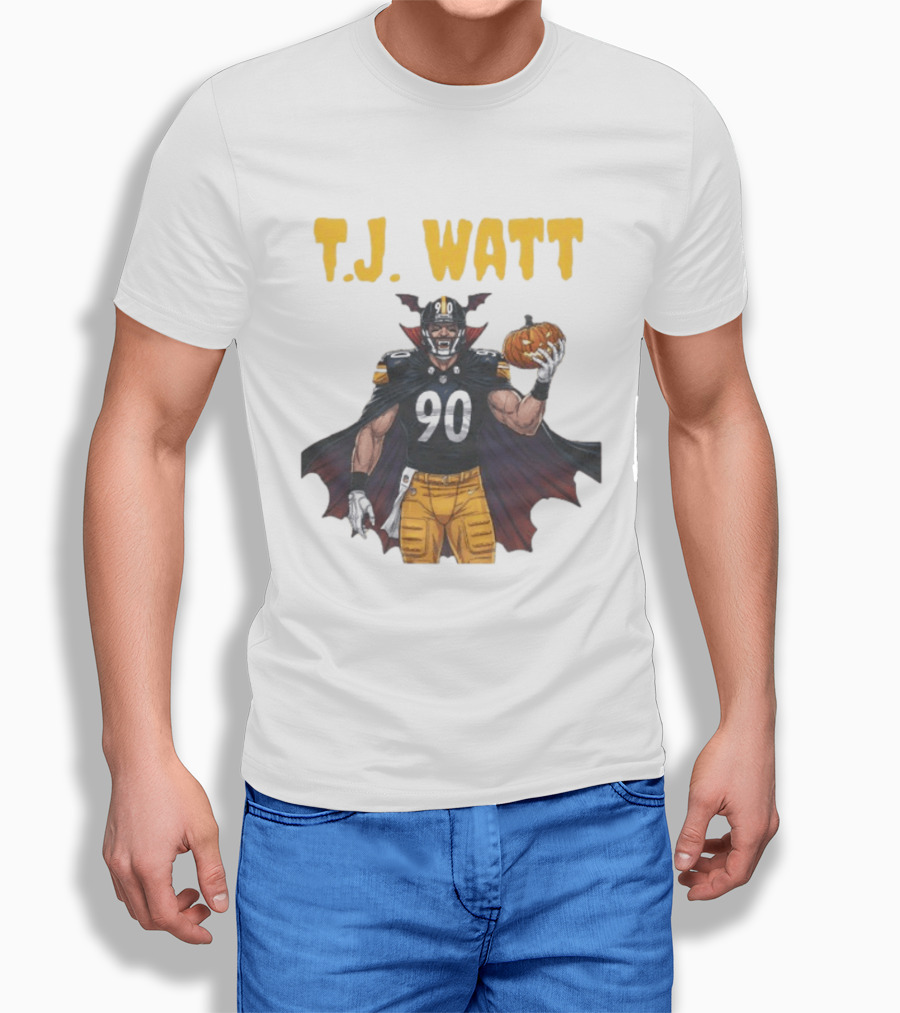 T.J. Watt Pittsburgh Steelers Halloween Dracula 90 Football Pumpkin T-Shirt