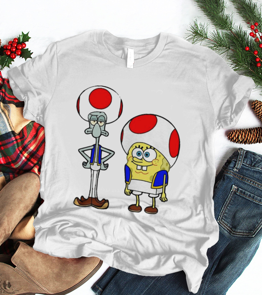 Toad Squidward Spongebob Crossover Super Mario Game Characters T-Shirt