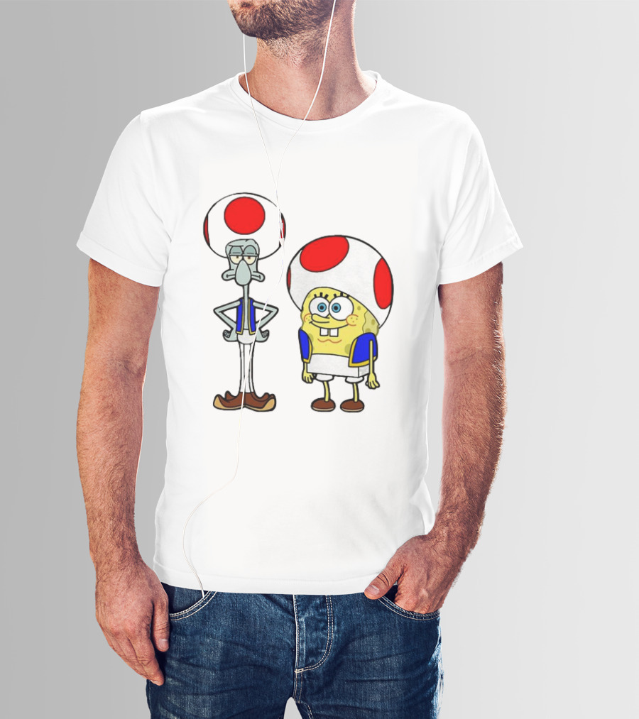 Toad Squidward Spongebob Crossover Super Mario Game Characters T-Shirt