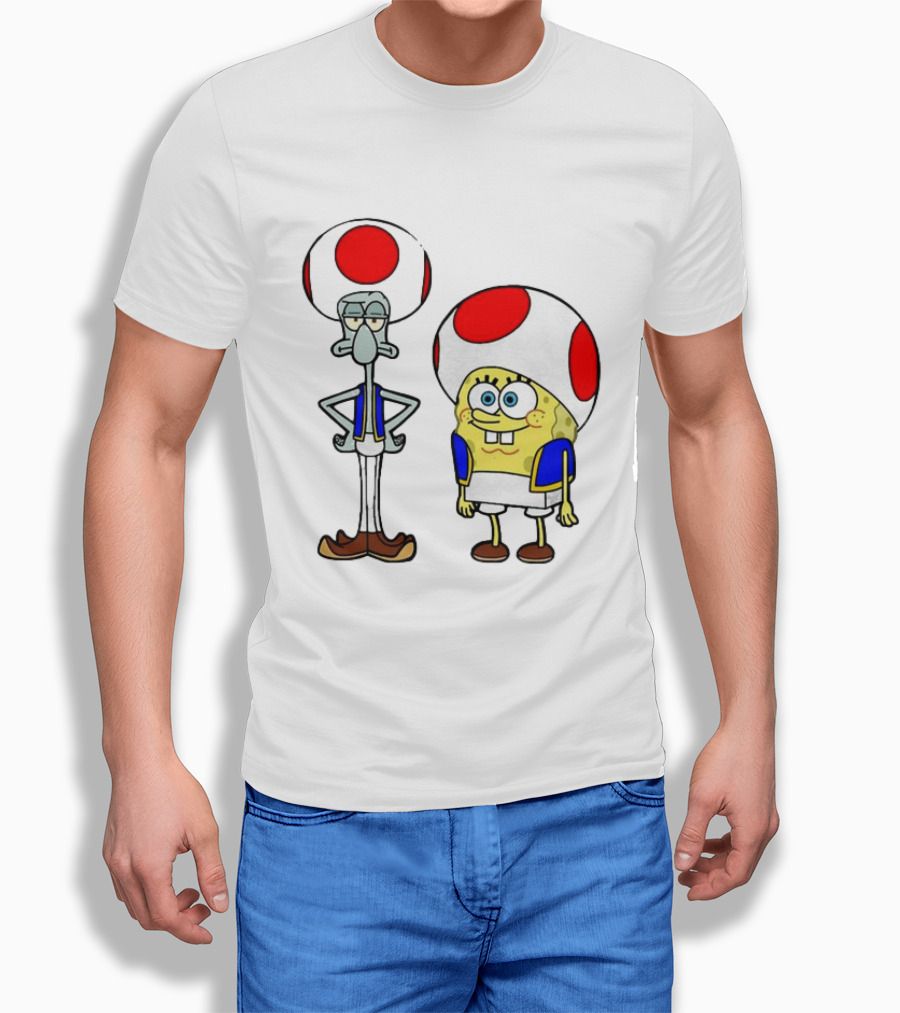 Toad Squidward Spongebob Crossover Super Mario Game Characters T-Shirt