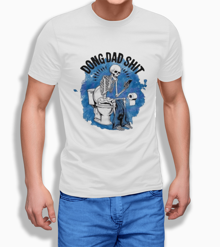 Skeleton Doing Dad Shit On Toilet With Phone And Toilet Paper T-Shirt
