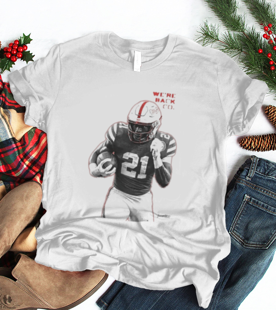 We're Back CO EMoney Backfield Football Player Number 21 Football Helmet Illustrated T-Shirt