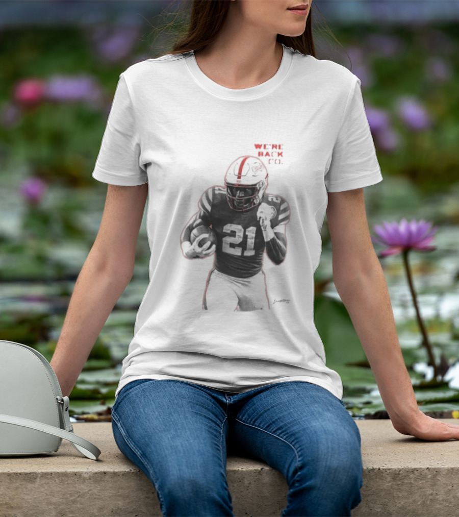 We're Back CO EMoney Backfield Football Player Number 21 Football Helmet Illustrated T-Shirt