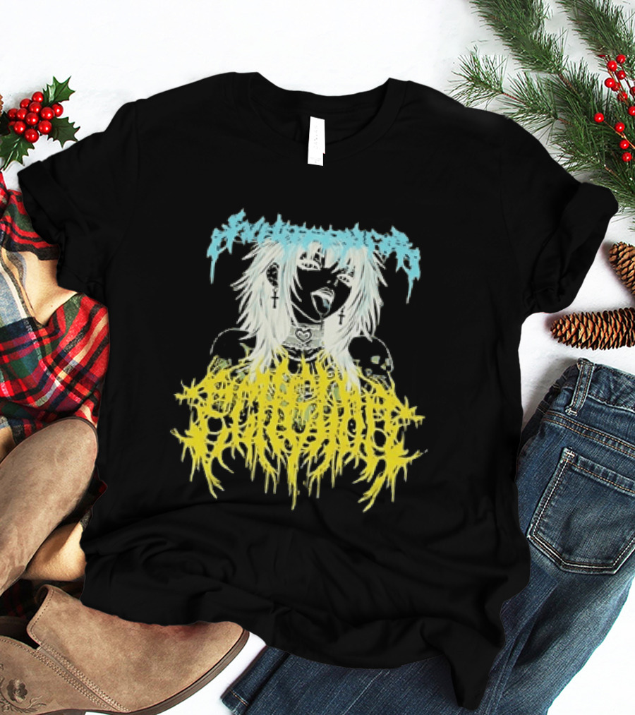 Anime Girl Emo Goth Aesthetic Crybaby Hardcore Chained Heart Cross Earrings T-Shirt