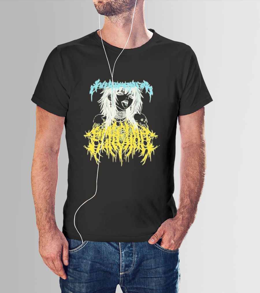 Anime Girl Emo Goth Aesthetic Crybaby Hardcore Chained Heart Cross Earrings T-Shirt