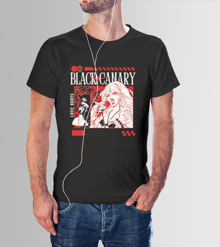 Black Canary Love Hurts DC Comics Superhero Microphone Music Scene T-Shirt